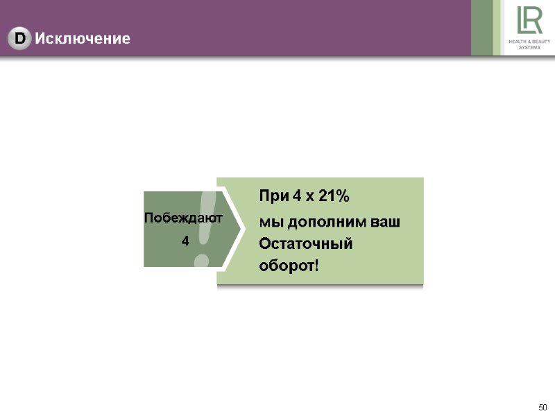 50 Исключение  D При 4 x 21%  мы дополним ваш Остаточный оборот!